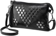 Borsa da Spalla in Pelle Nera per Donna - Borsa a Tracolla con Cinturino e Pizzo