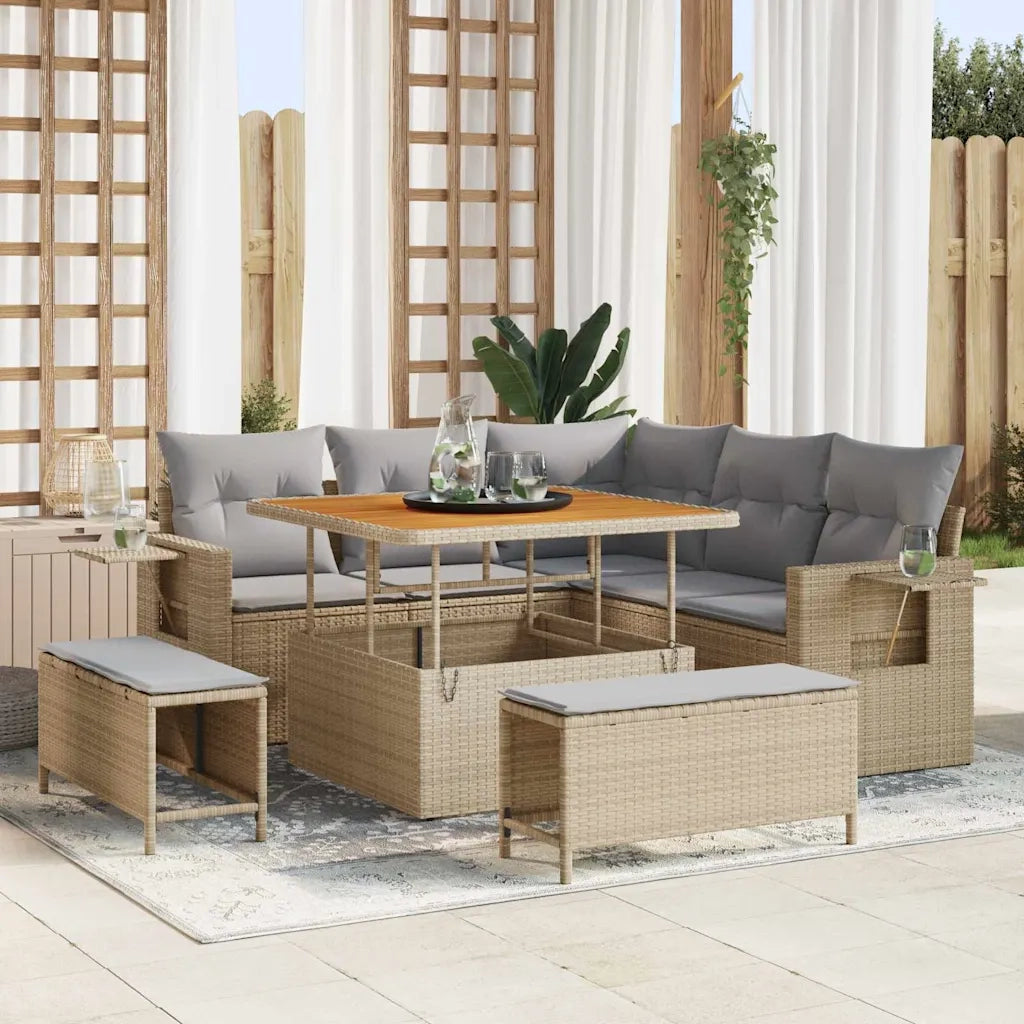 Set Divano da Giardino 9 pcs Beige e Grigio Chiaro polyrattan 3363687