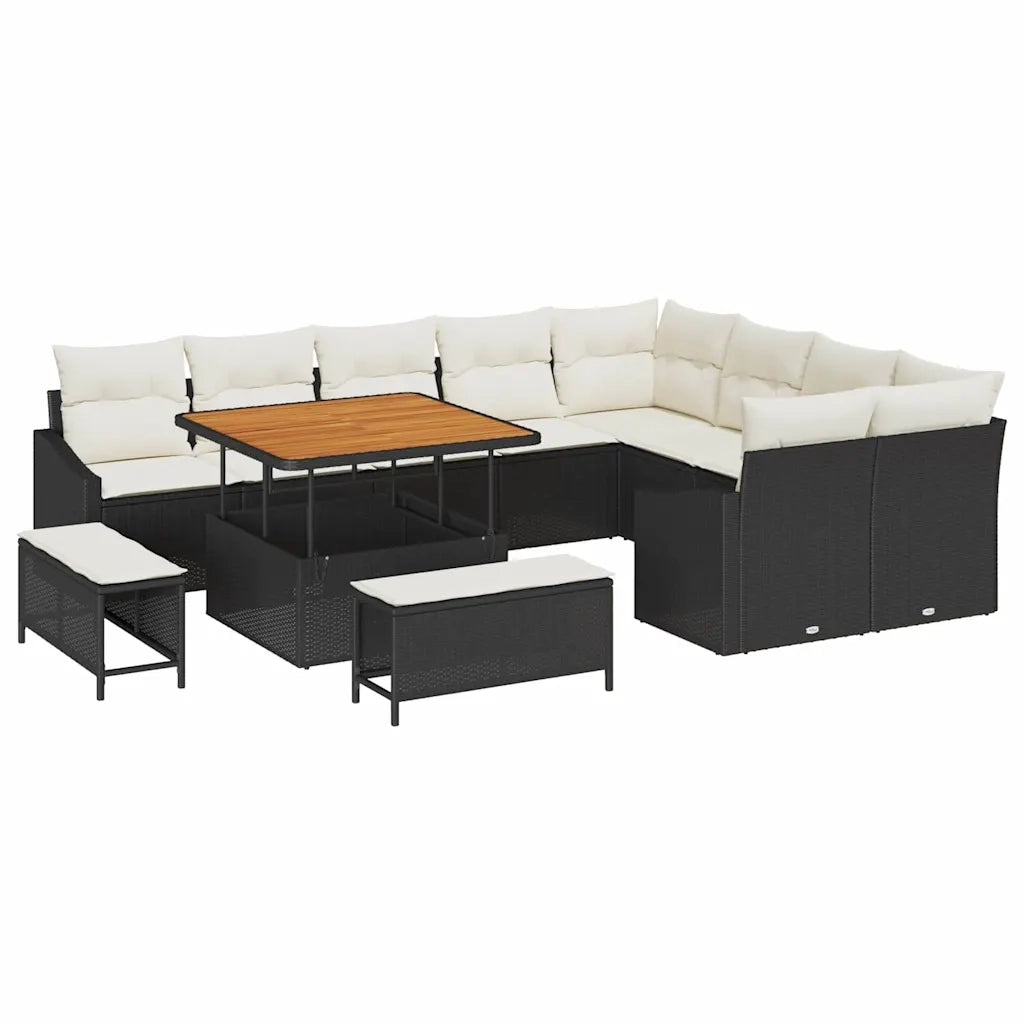 Set Divano da Giardino con cuscino 12 pcs Nero polyrattan