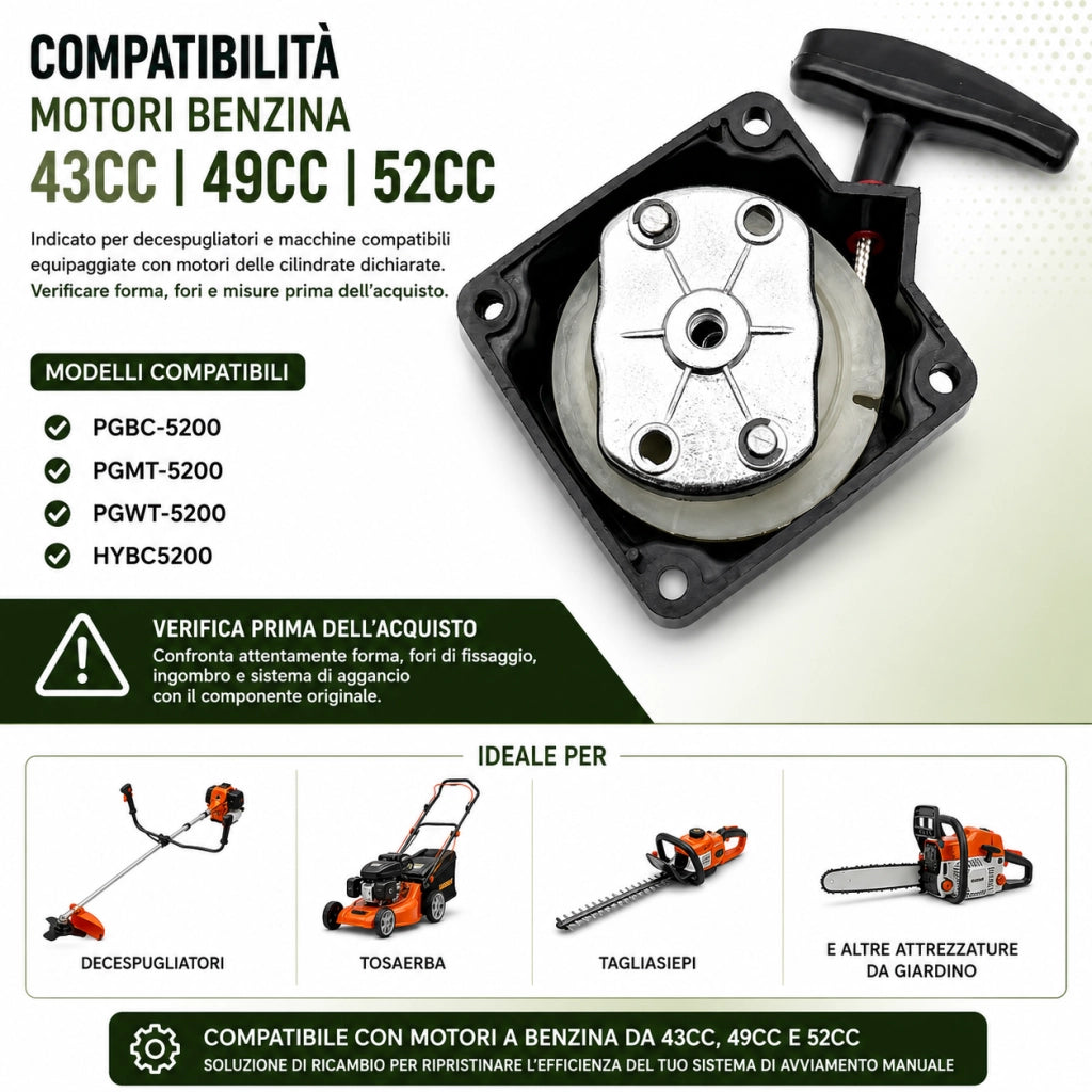 Kit Avviamento Strappo Decespugliatore 43CC 49CC 52CC con Piastra