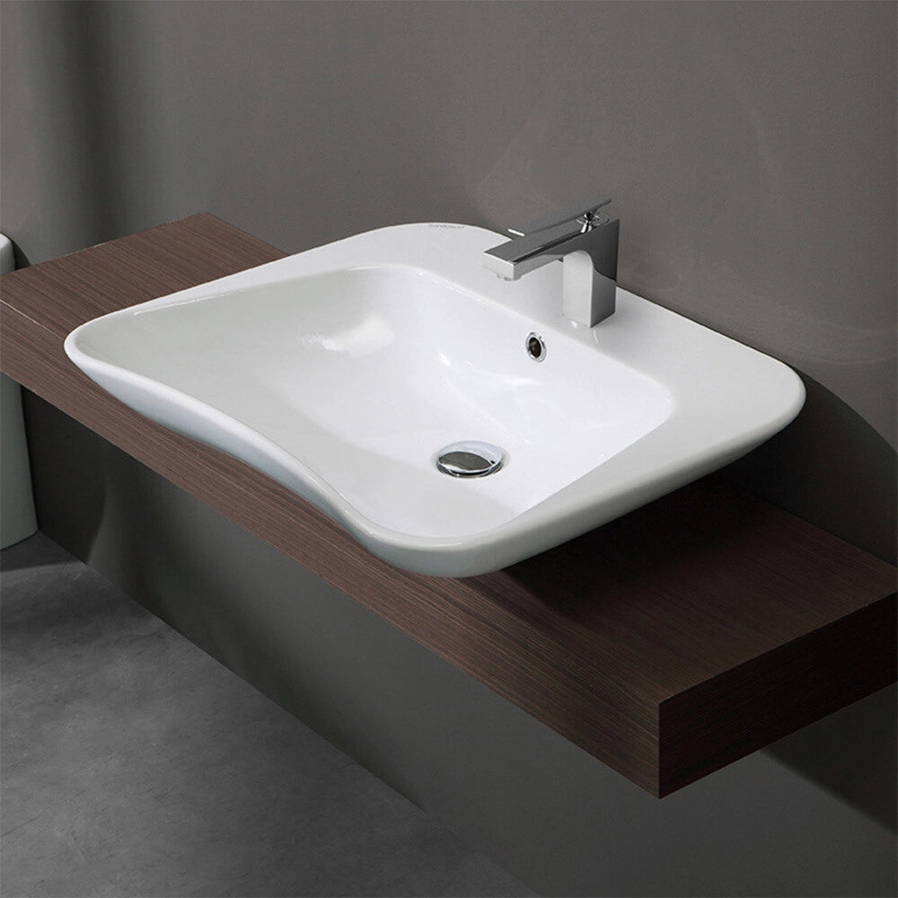 Lavabo ergonomico in ceramica bianco 62 cm monoforo sospeso o da appoggio Evolution Sanitosco