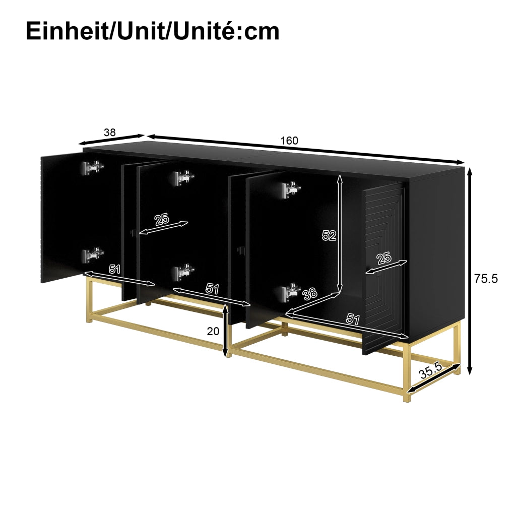 Credenza con 3 Ante Doppie; Ampio Spazio di Contenimento per Soggiorno Ufficio; in Truciolare; 160 × 38 × 75.5 cm; Nero