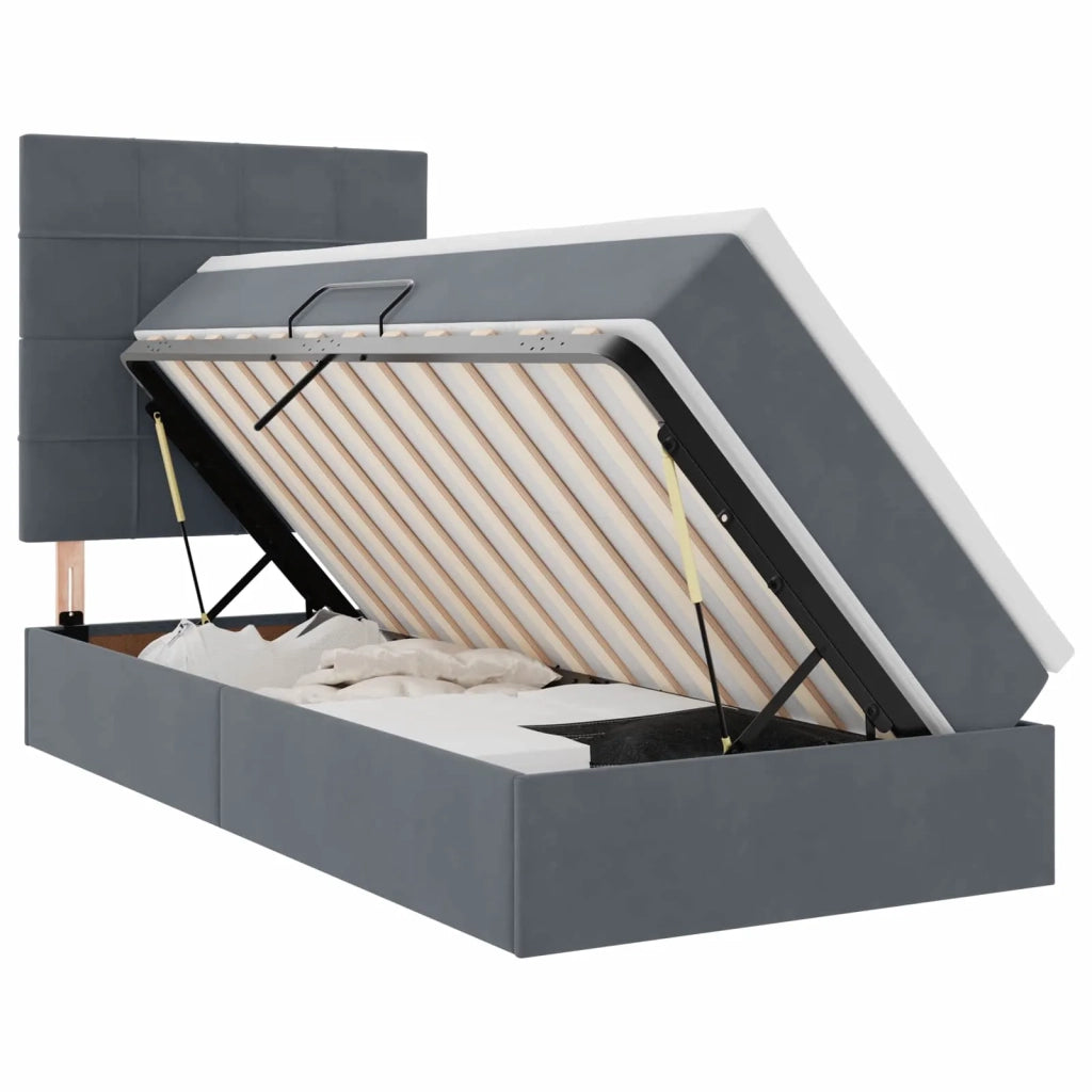 Letto con contenitore e LED Grigio scuro 90 x 200 cm Velluto