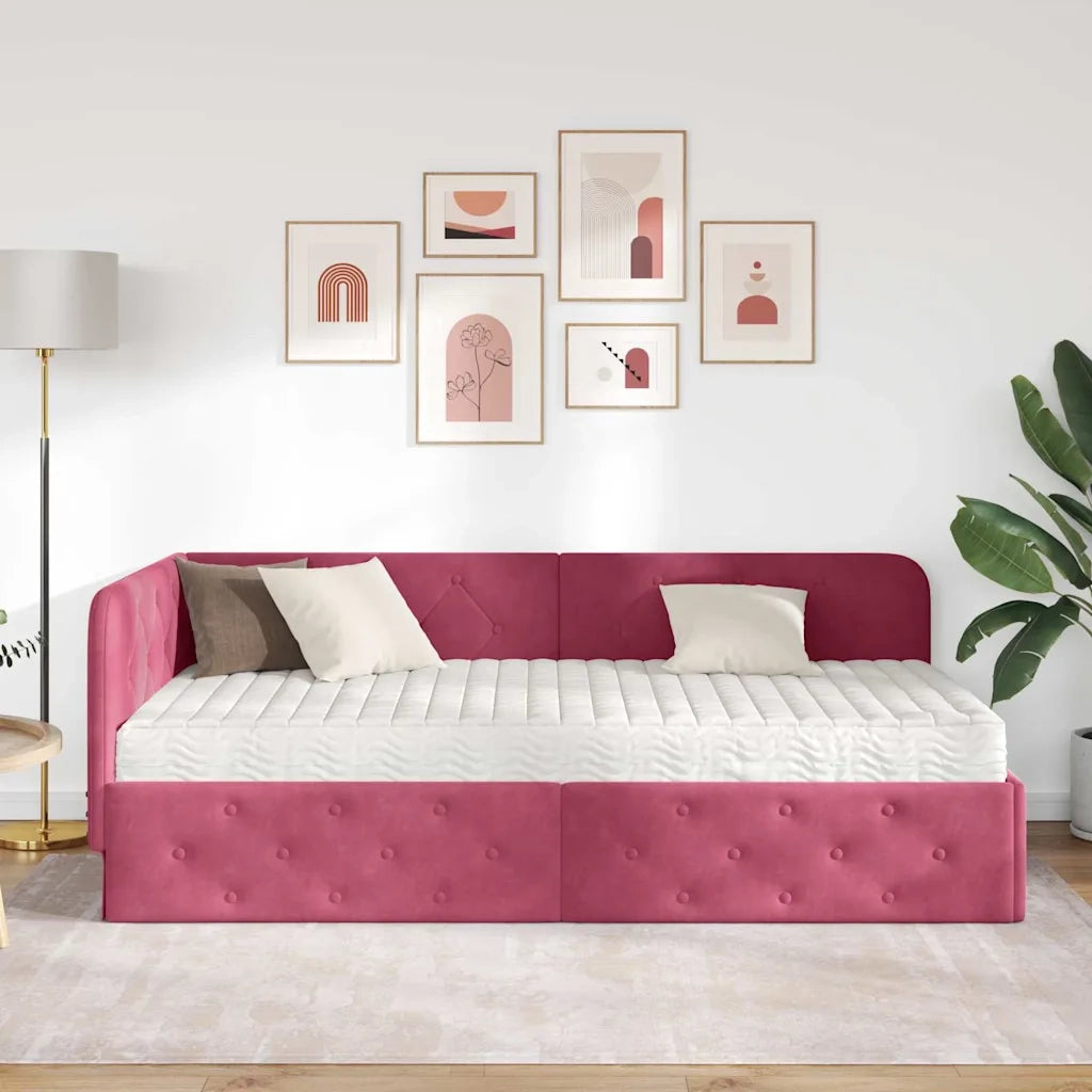 Cornice del letto ad angolo Rosso Vino 90 x 200 cm Velluto