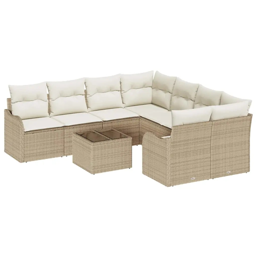 Set Divano da Giardino con cuscino 9 pcs Beige e Crema