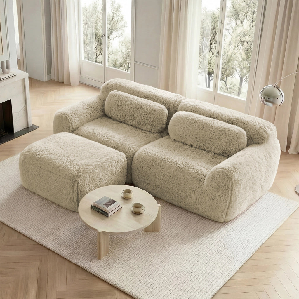 Divano L a 2 posti in peluche - Zephmum- Modulare combinabile con cuscini