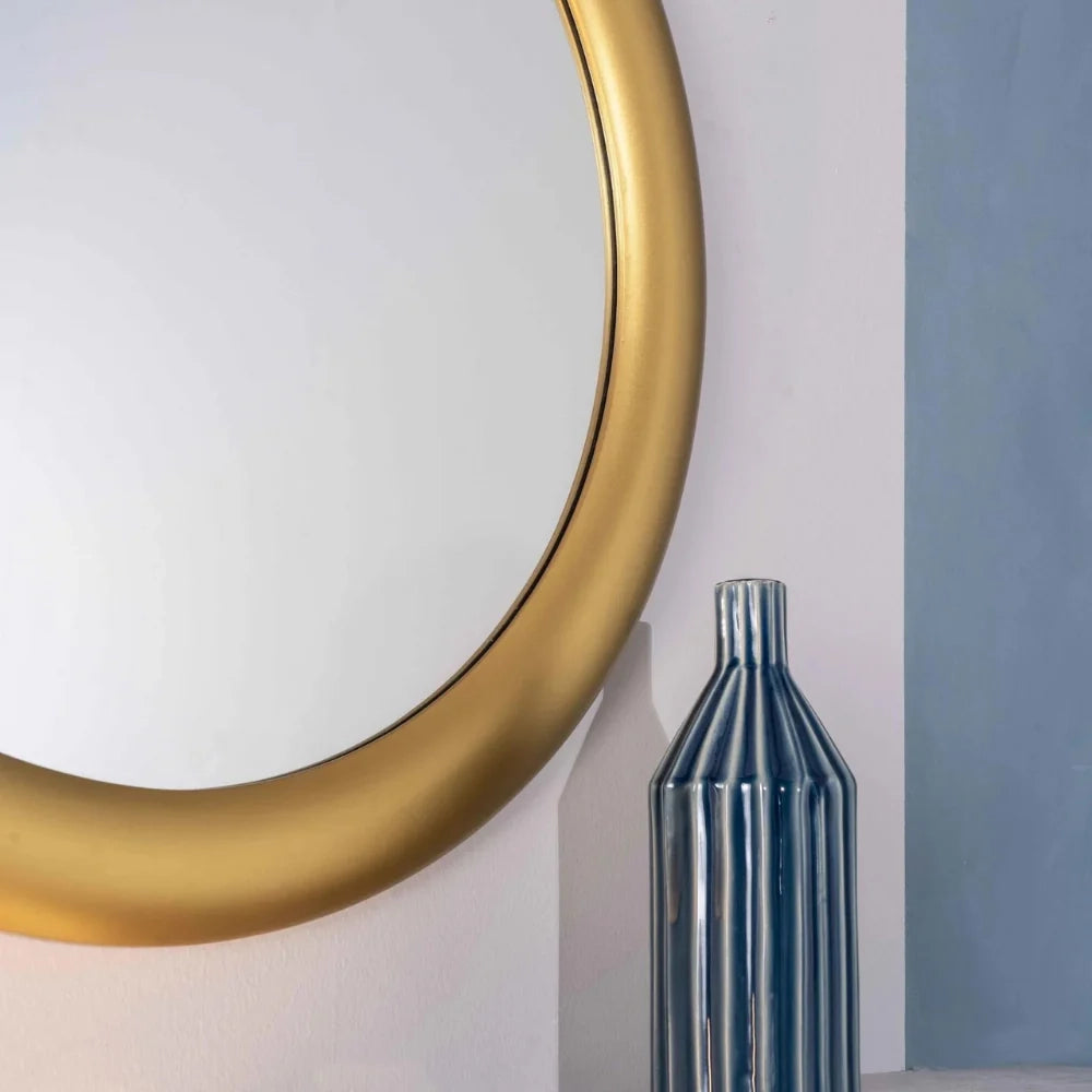 Specchio rotondo da parete Clarity con cornice in legno oro | Duzzle