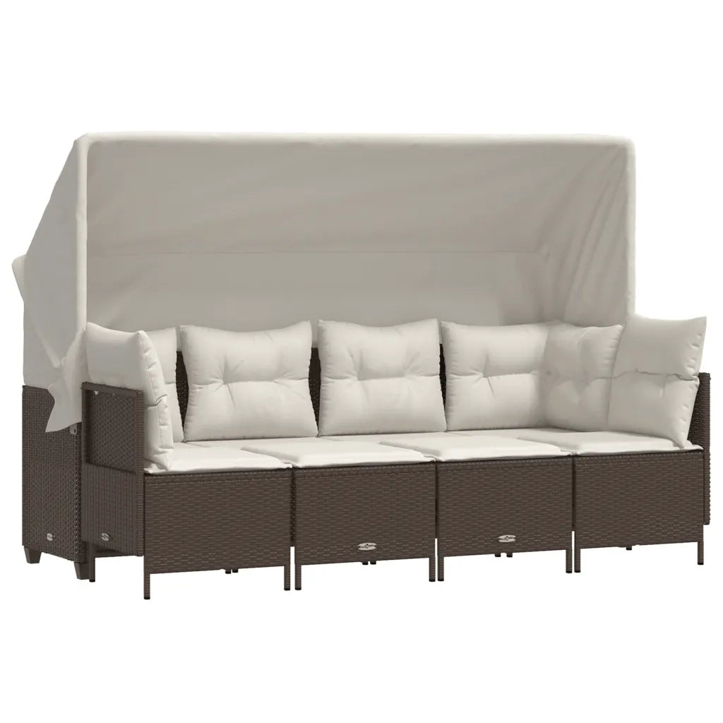 Set Divano da Giardino 5 pz con Cuscini Marrone in Polyrattan