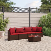 Set Divano da Giardino 5 pz con Cuscini Marrone in Polyrattan