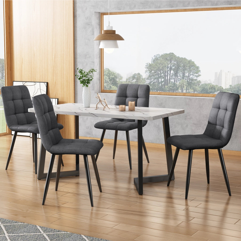Sedia da pranzo 4 pezzi con schienale e cuciture decorative, in lino grigio