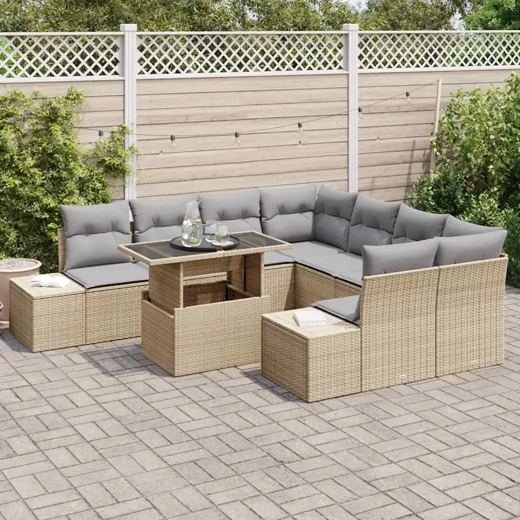 Set Divano da Giardino 9 pcs Beige e Grigio Chiaro polyrattan 3349156