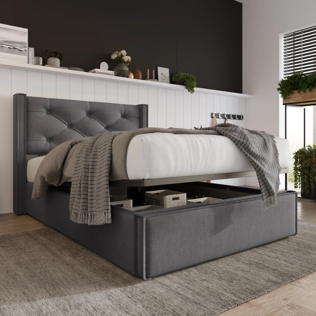 LETTO Imbottito con contenitore 90x200 cm Cotone Grigio