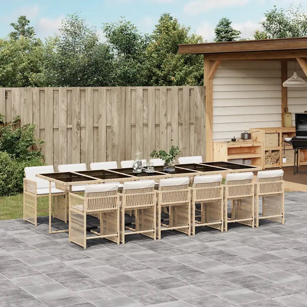 Set da Pranzo da Giardino 13 pz con Cuscini Beige in Polyrattan 3211666