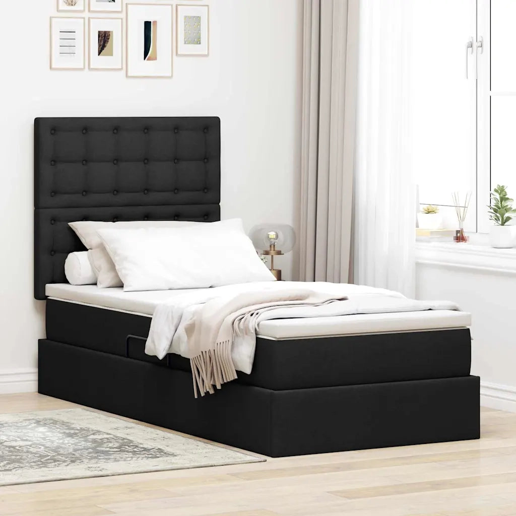 Letto con contenitore e LED con led Nero 90 x 190 cm Poliestere