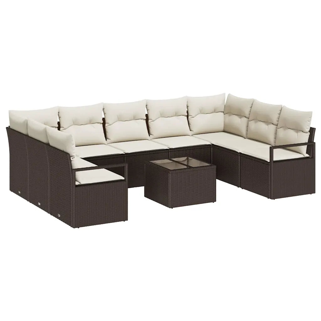 Set di divani con cuscino 10 pcs Marrone polyrattan