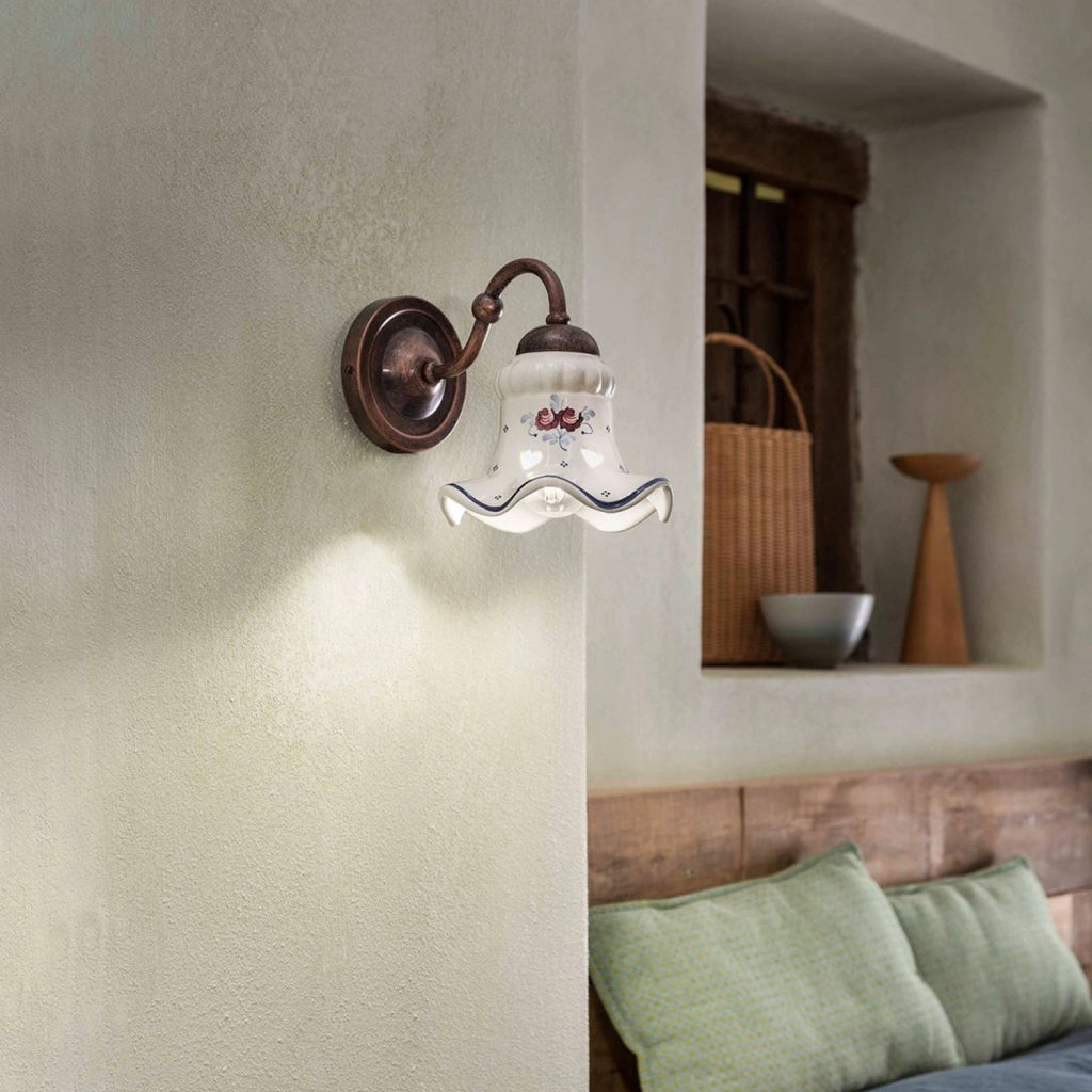 Applique Classica Chieti Metallo E Ceramica Nero Sfumato Rame 1 Luce E14