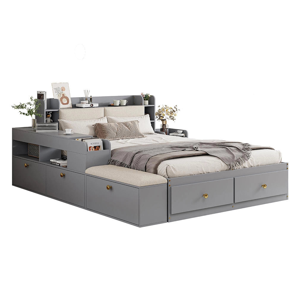 Letto combinato - Xylo - 140x200 cm contenitore grigio