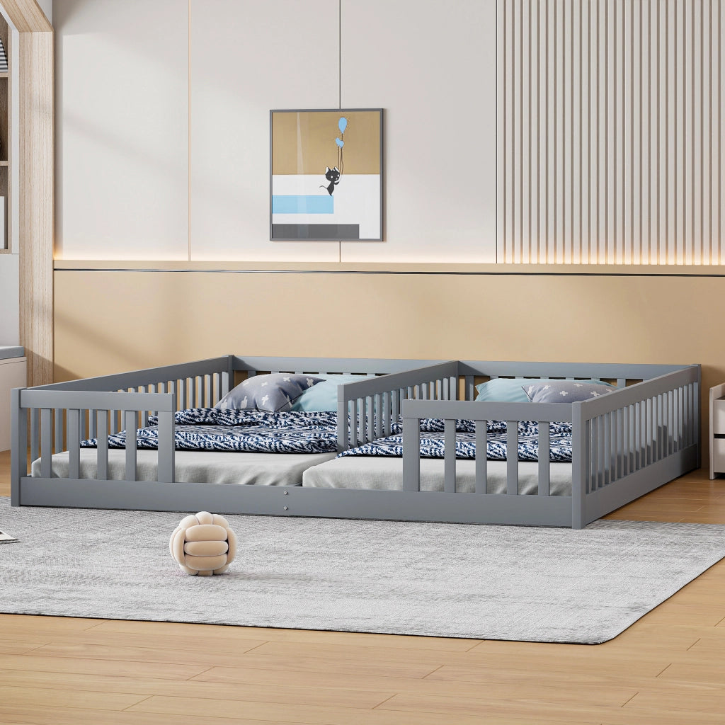 LETTO per bambini 90x200 cm con sponde, in pino e MDF, Grigio