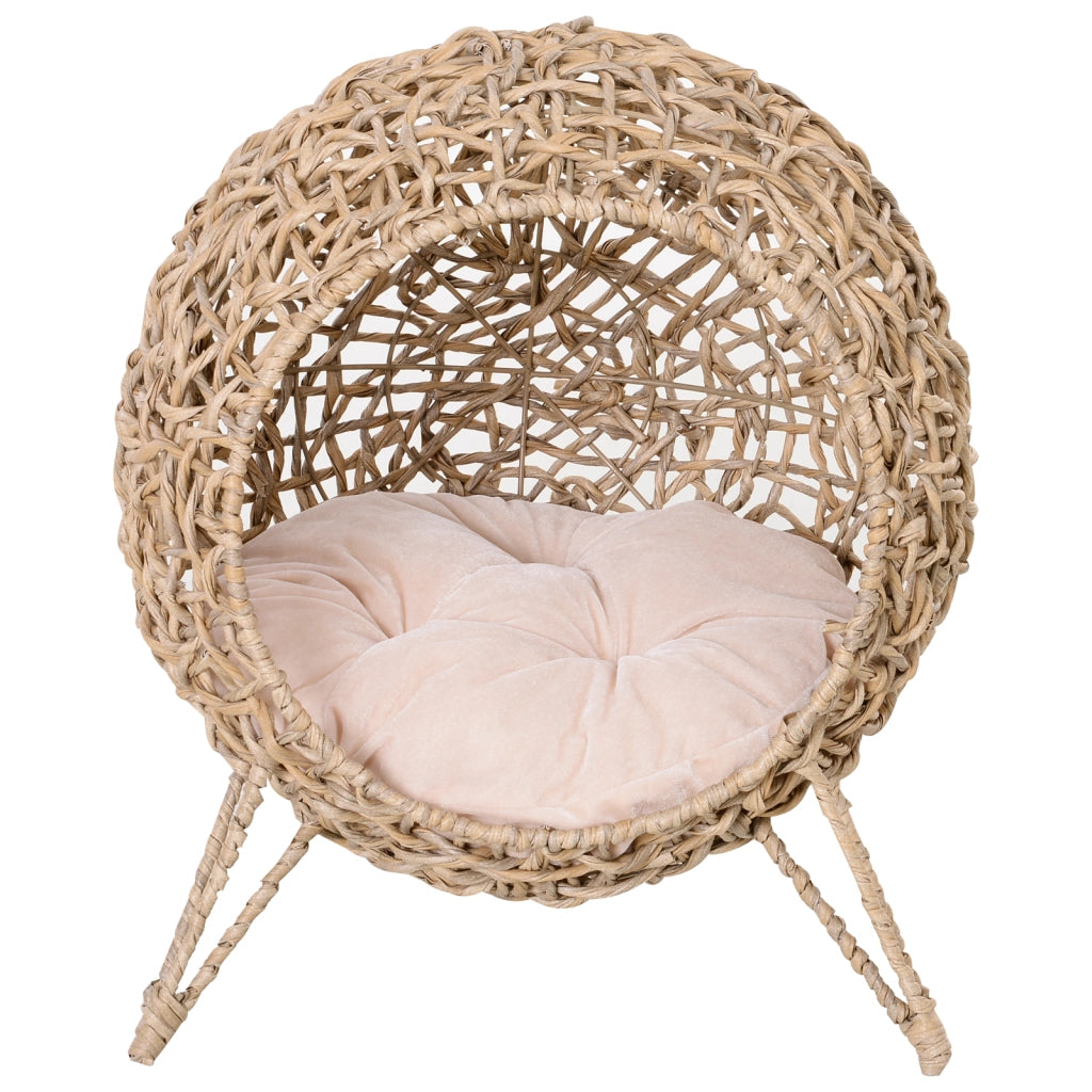 Letto per Gatti con Base e Cuscino ¨C Zephmum ¨C Legno Naturale ¦µ52x58 cm
