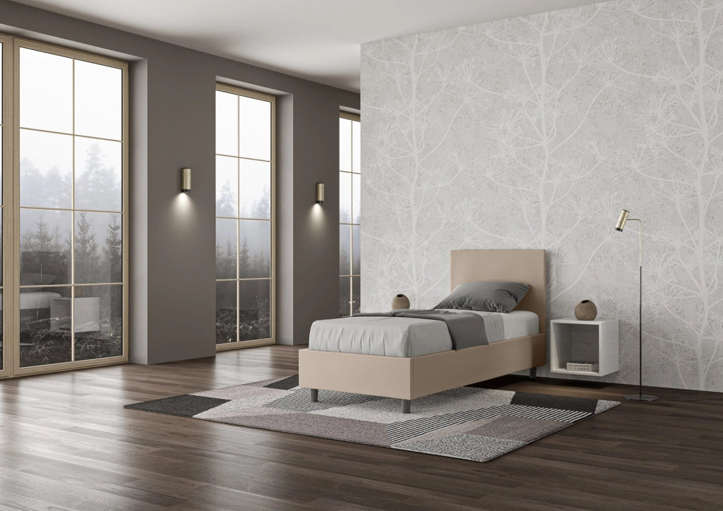 BS COM Letto singolo con rete imbottito 80x190 similpelle tortora
