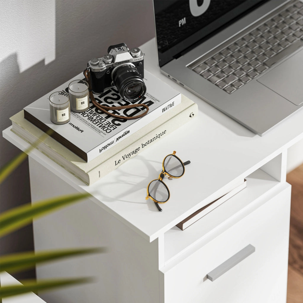 Scrivania computer con 3 cassetti e ripiano ¨C zephmum ¨C bianco legno 100x40x75 cm