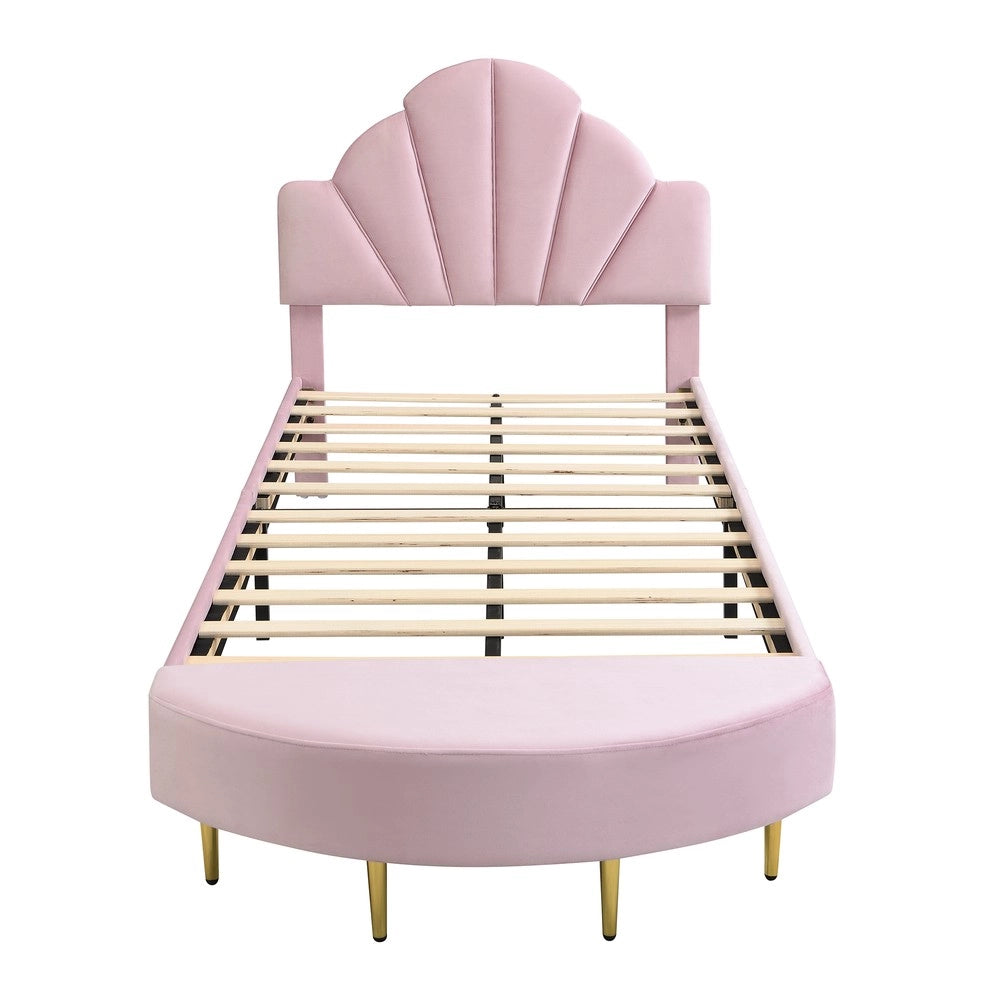 Letto Singolo Imbottito con Testiera in Velluto ¨C MINIMAL ¨C Rosa, 90x200 cm