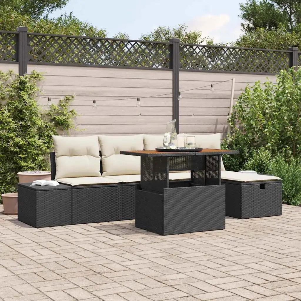 Set Divano da Giardino con cuscino 6 pcs Nero polyrattan