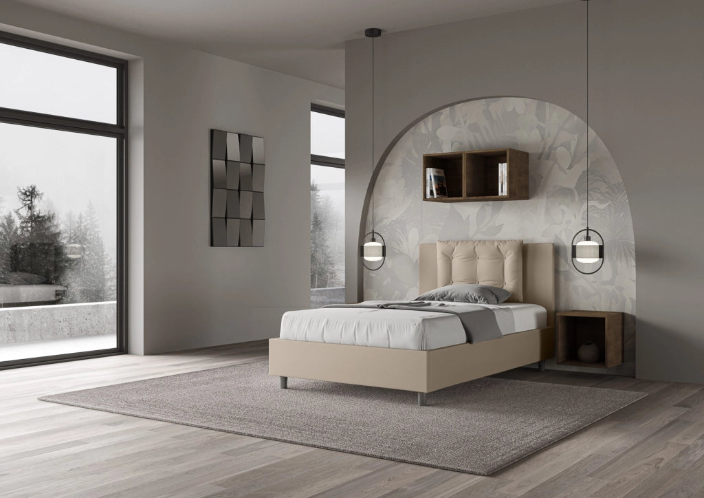 BS COM Letto una piazza e mezza contenitore imbottito 120x190 similpelle tortora