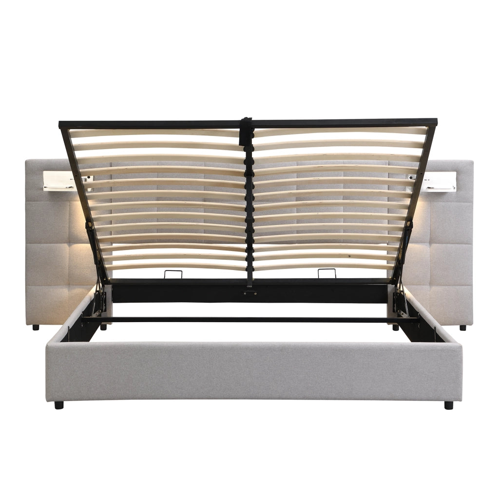Letto imbottito 180x200 cm - Zephmum - USB, ricarica wireless, luce, contenitore