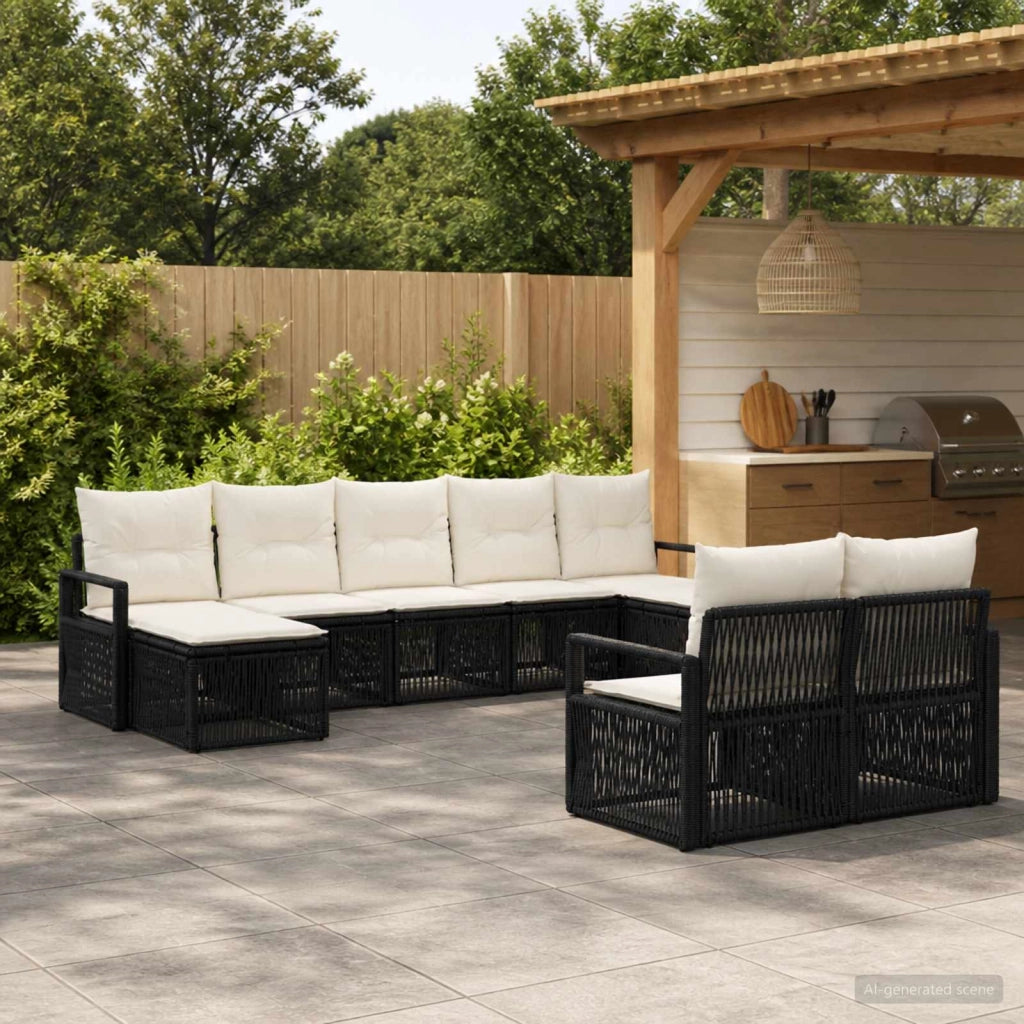 Set Divano da Giardino 9 pz Nero polyrattan 3435838