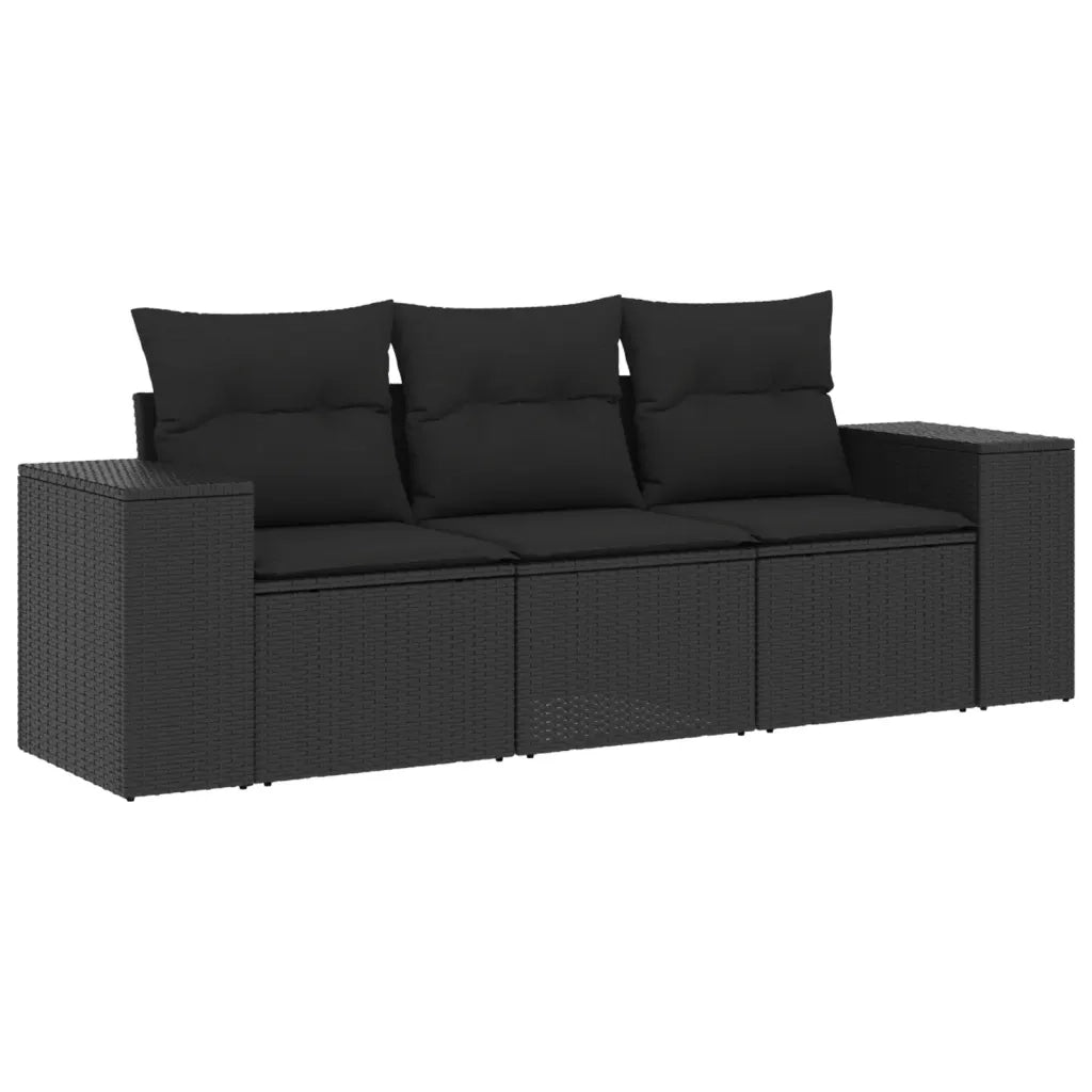 Set Divani da Giardino 3 pz con Cuscini in Polyrattan Nero 3222254