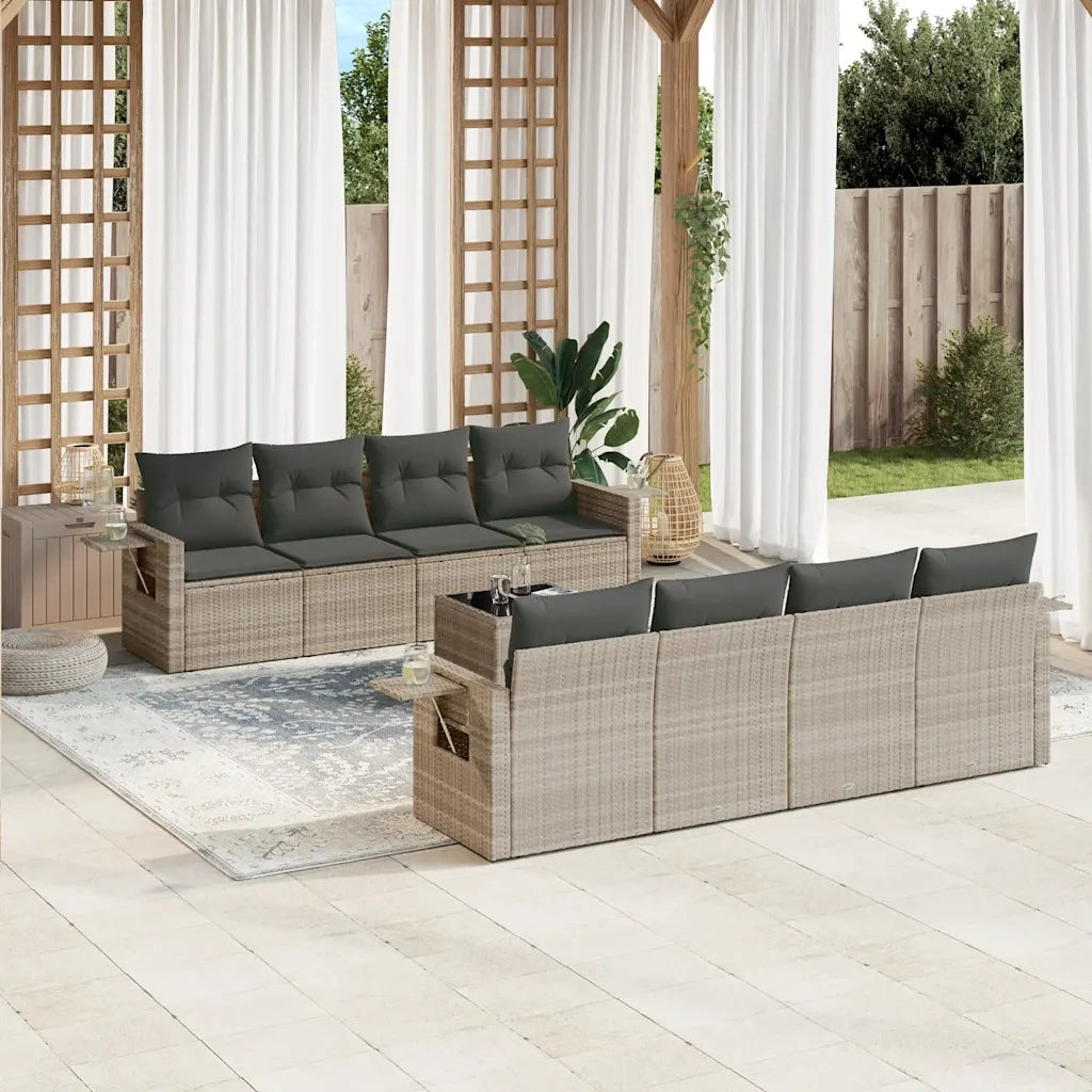Set Divano da Giardino 9pz con Cuscini Grigio Chiaro Polyrattan 3252289