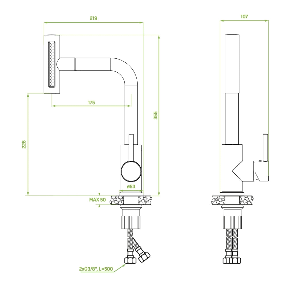 Rubinetto cucina 5 in 1 con bocca estraibile multifunzione – 4 flussi, aeratore Z-flow e design moderno