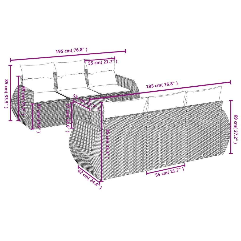 Set Divani da Giardino 7 pz con Cuscini Beige in Polyrattan 3257228