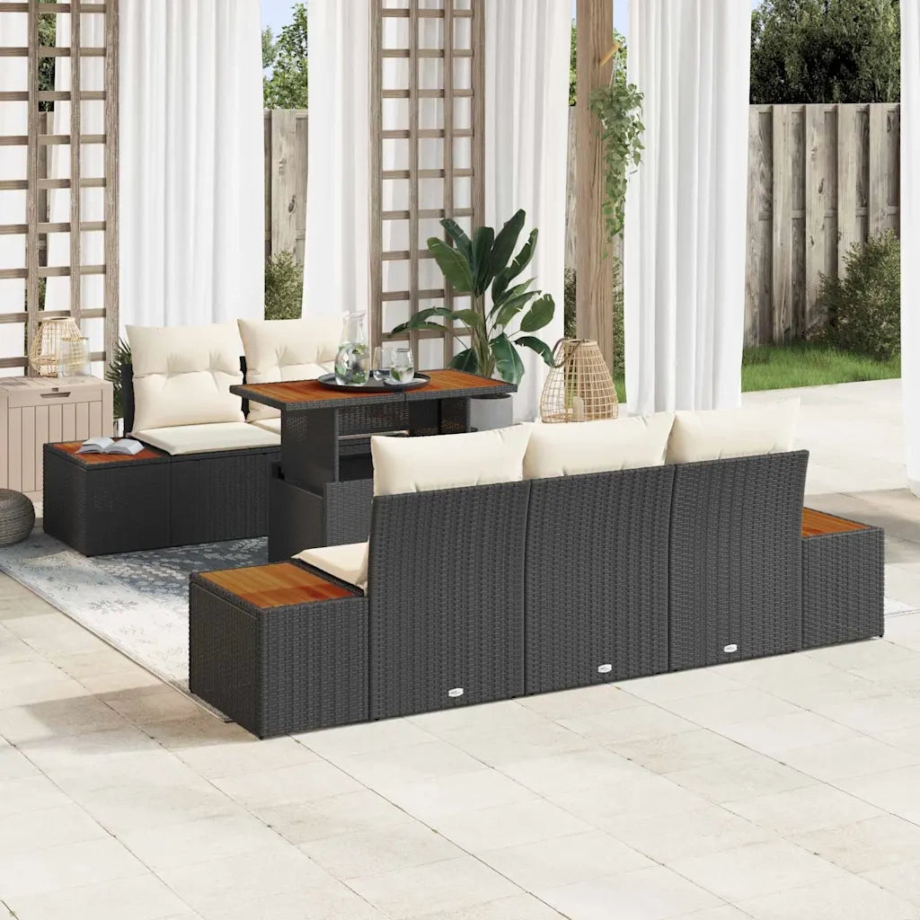 Set da Pranzo per Giardino con cuscino 6 pcs Nero e Beige 3350024