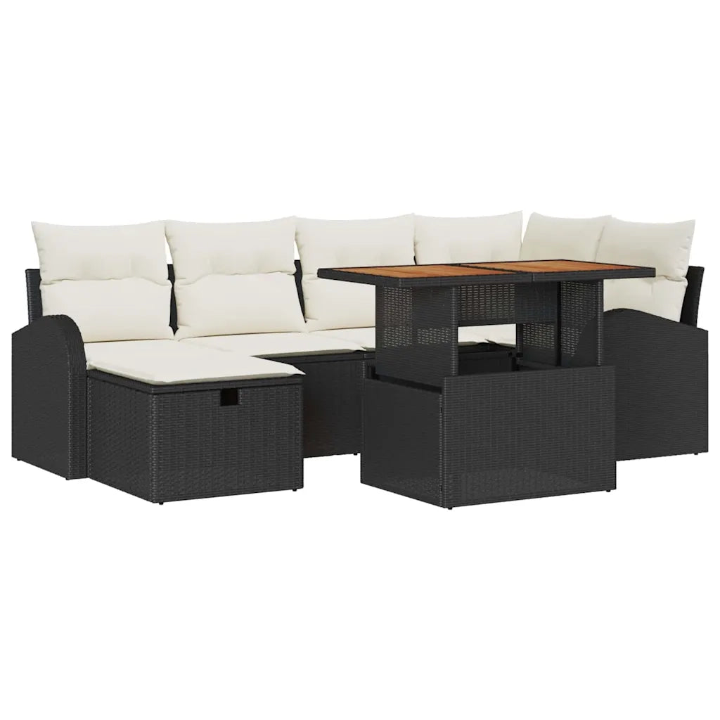 Set Divano da Giardino con cuscino 7 pcs Nero polyrattan