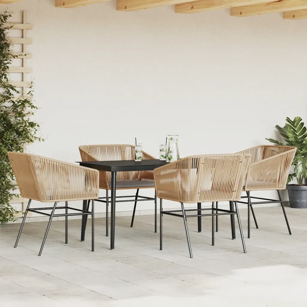 Set da Pranzo da Giardino 5pz con Cuscini Polyrattan Vetro 3334522