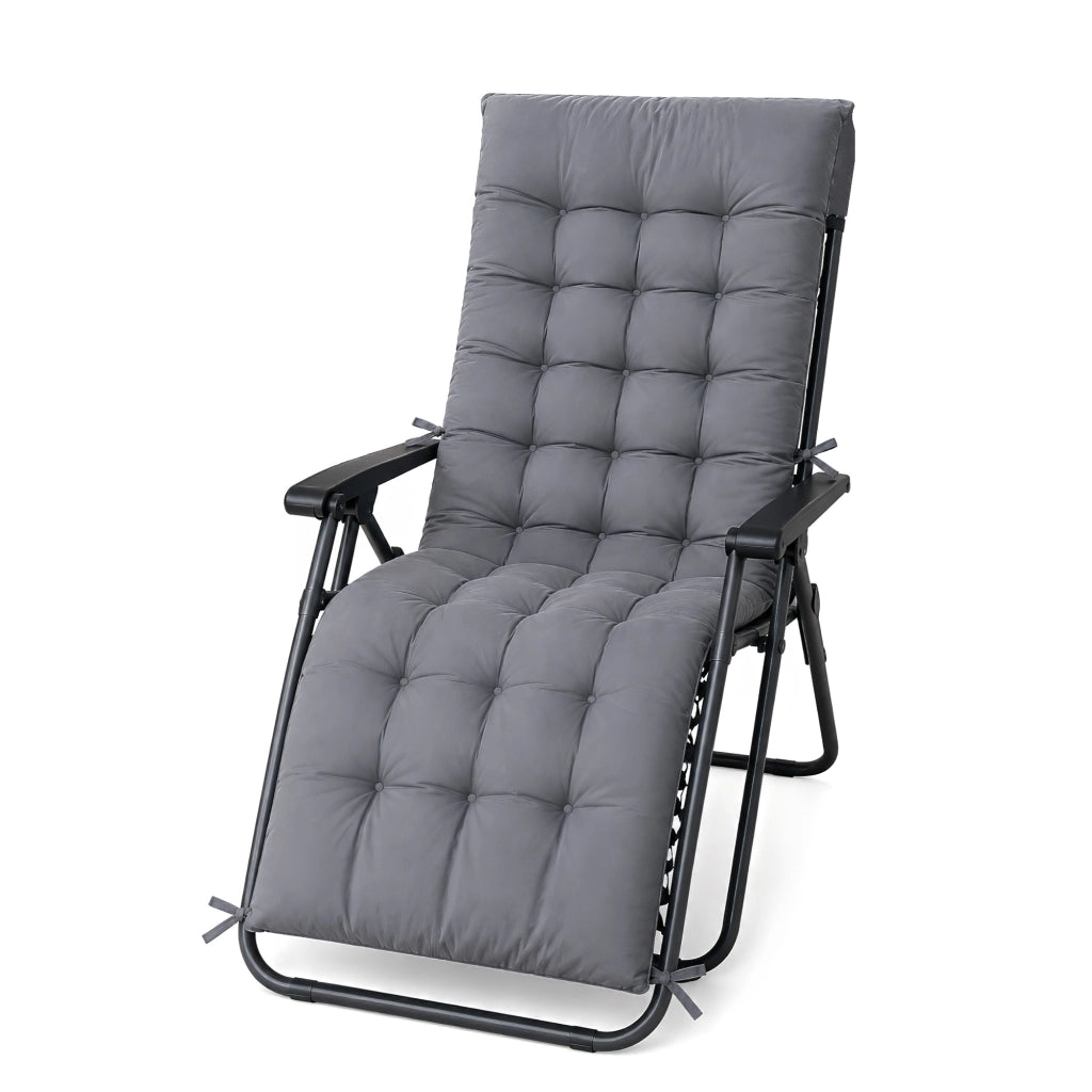 Cuscino Imbottito Universale per Sedia Relax Zero Gravity e Sdraio 155x55 cm con Laccetti di Fissaggio Grigio