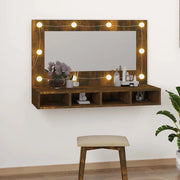 Mobile a Specchio con LED Rovere Fumo 90x31,5x62 cm 820457