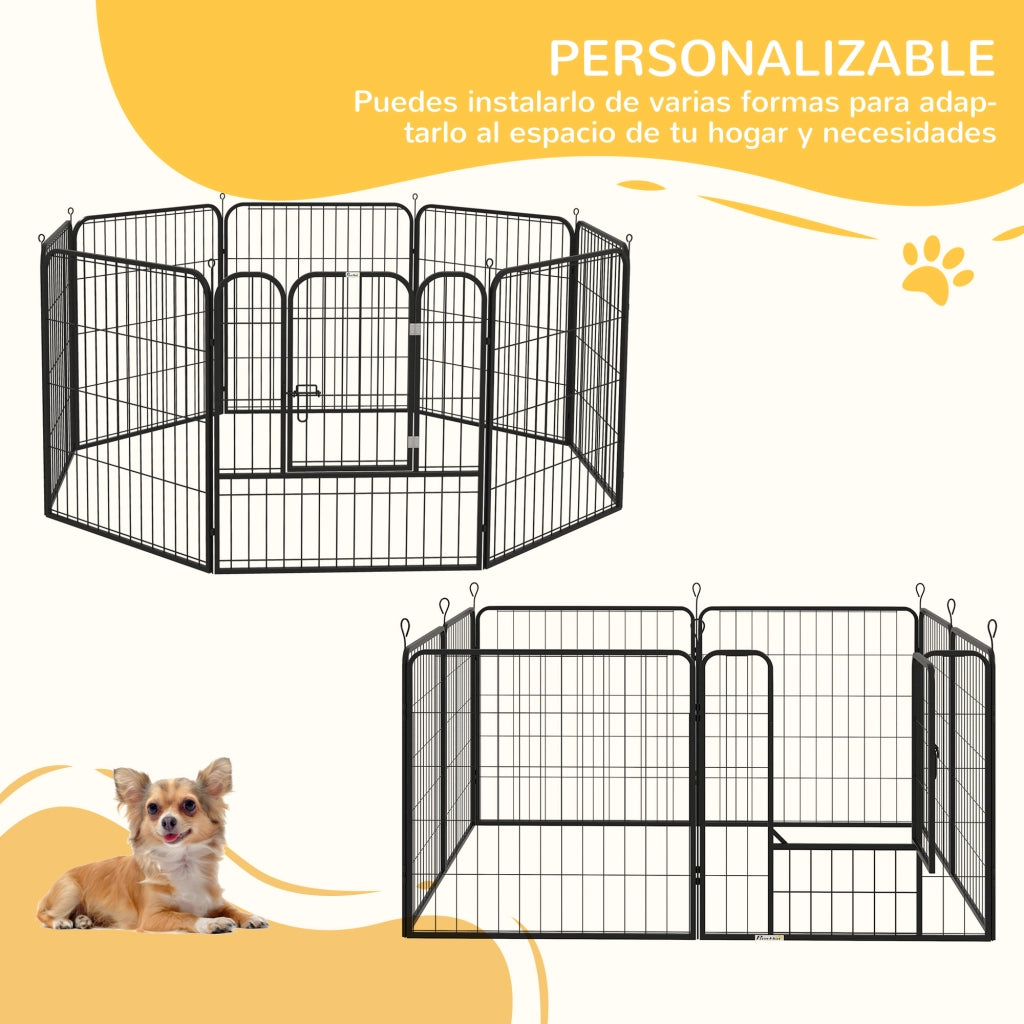 Recinto per Cani 8 Pannelli con Porta ¨C Minimal ¨C Nero 80x80 cm
