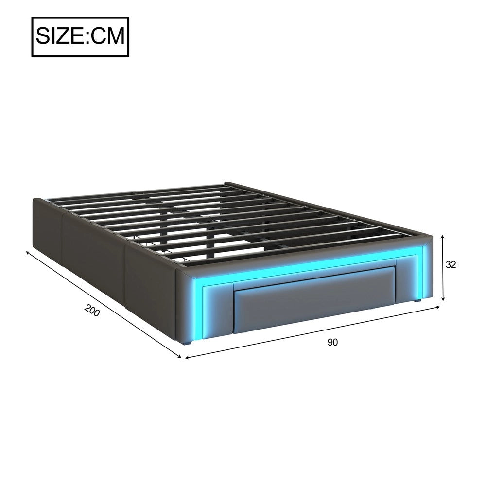 Letto Singolo con Cassetti e LED ¨C MINIMAL ¨C PU Grigio 90x200