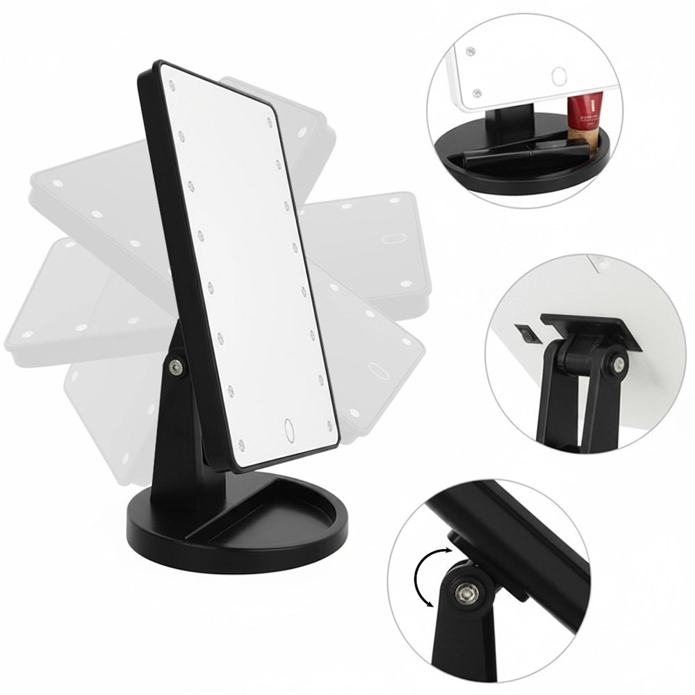Specchio trucco con luci LED touchscreen e regolazione a 180° da appoggio nero