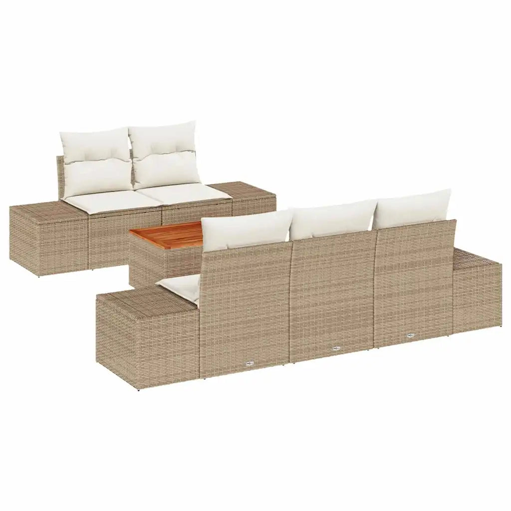 Set Divano da Giardino 6 pcs Beige e Crema polyrattan