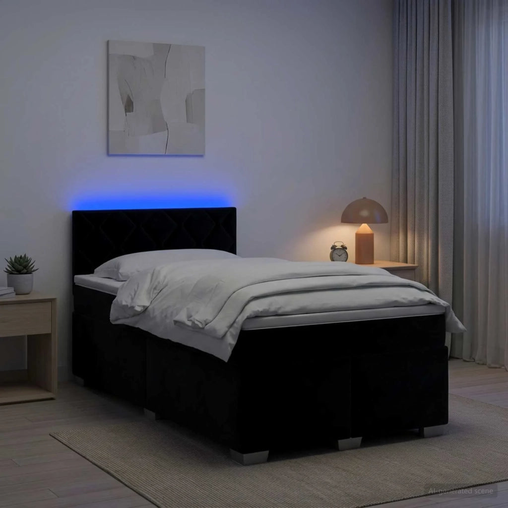 Letto con Box Spring, Materasso e LED Nero 120 x 190 cm Velluto 3452146