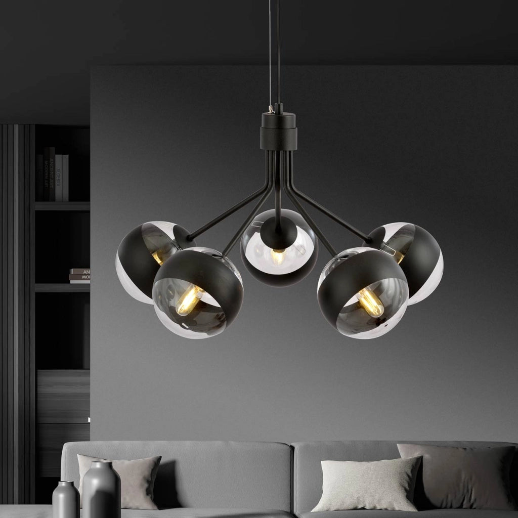 Lampadario Emibig Nova 5 nero/trasparente 5xE14 dimmerabile