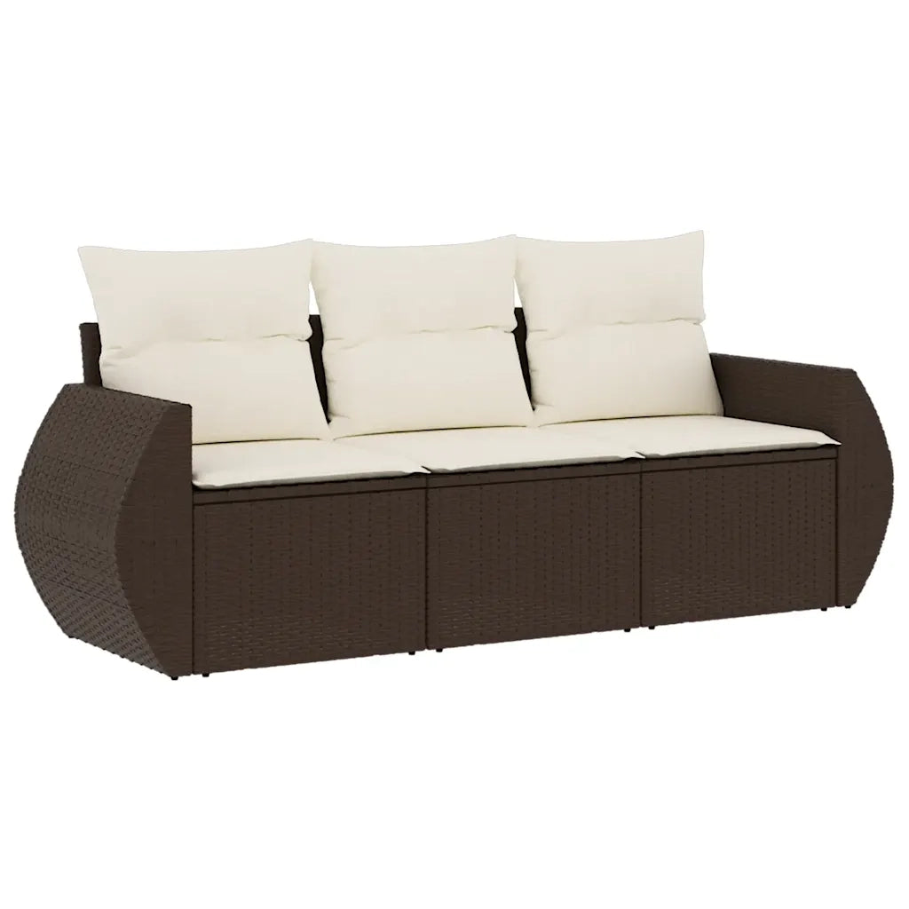 Set Divano da Giardino 3 pz con Cuscini Marrone in Polyrattan 3253400