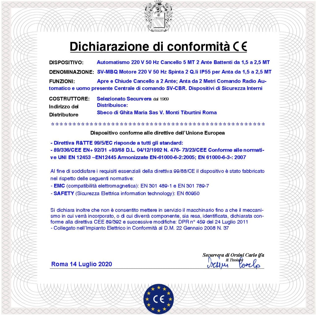 Kit Automatismo Cancello Battente 5 Metri 2 Ante da 2,5 MT 2 Motori Elettromeccanici 230 V Corsa 400 mm Spinta 2 Q.li Sblocco Staffe Centrale Comando Radiocomando Faro 2 Fotocellule Cartello Monitore