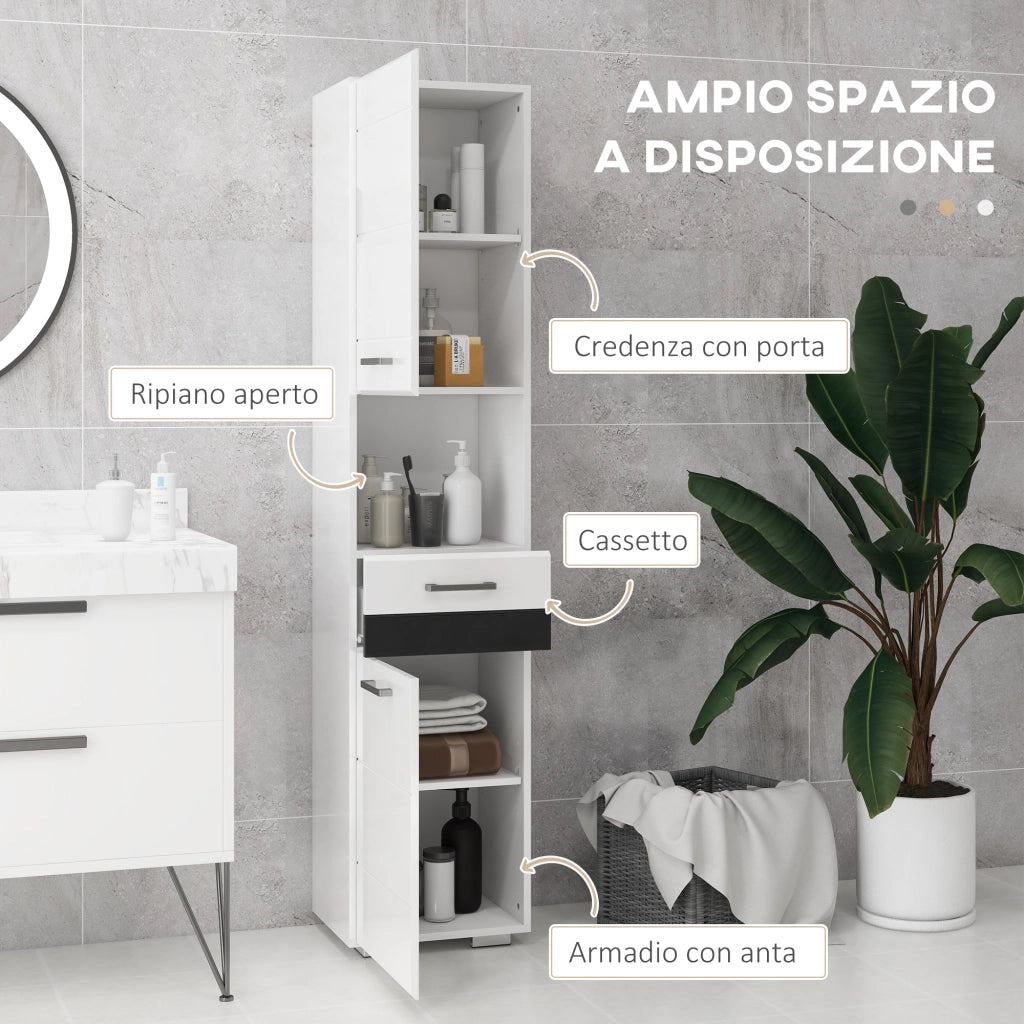 Colonna Bagno con Cassetto e Ripiani ¨C Xylo ¨C MDF Bianco 37x32.5x170 cm