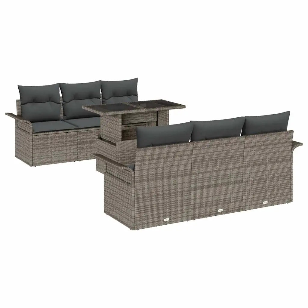 Set Divano da Giardino 7 pcs Grigio Rattan in Polipropilene