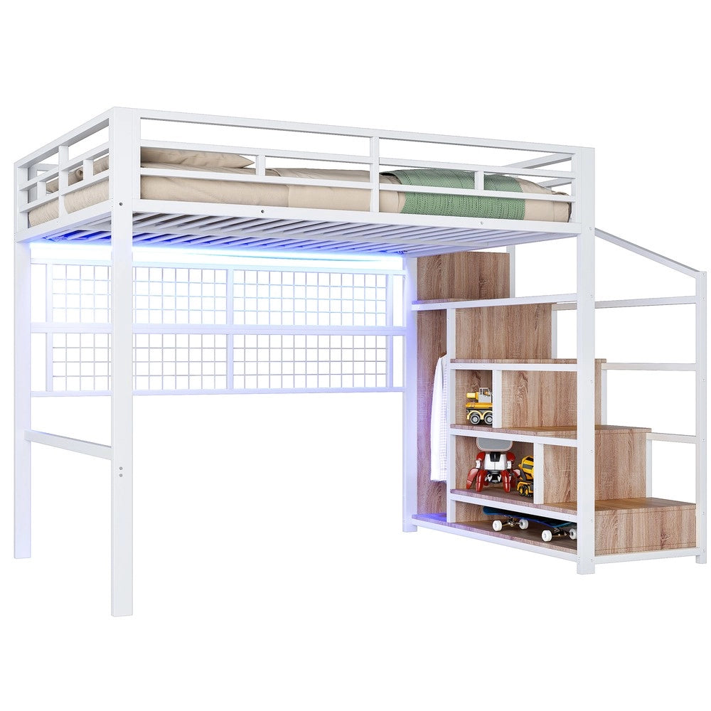 Letto a Soppalco con LED e Armadio ¨C MINIMAL ¨C Bianco 140x200